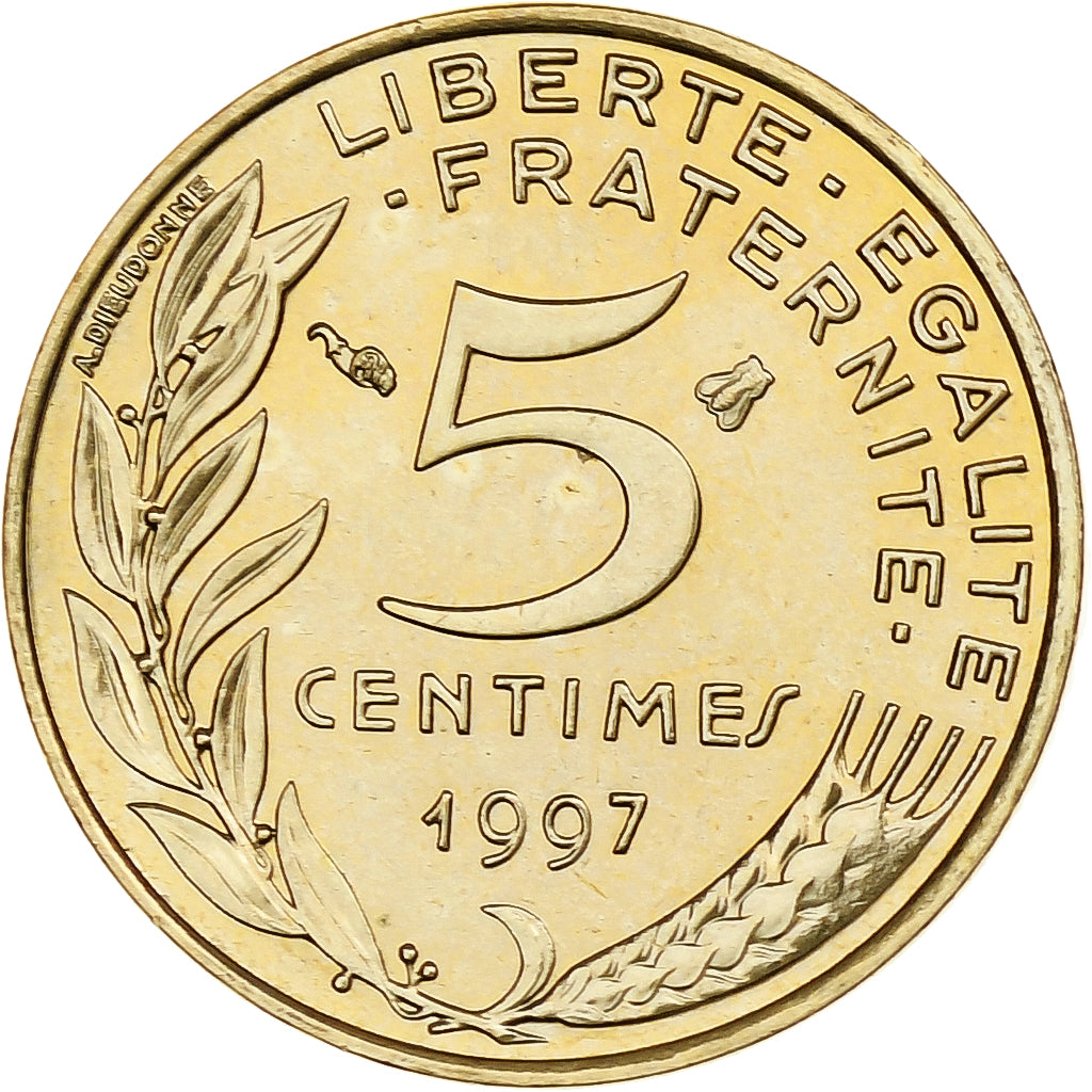Francia, 5 Centimes, Marianne, 1997, Pessac, BU, Alluminio-bronzo, SPL