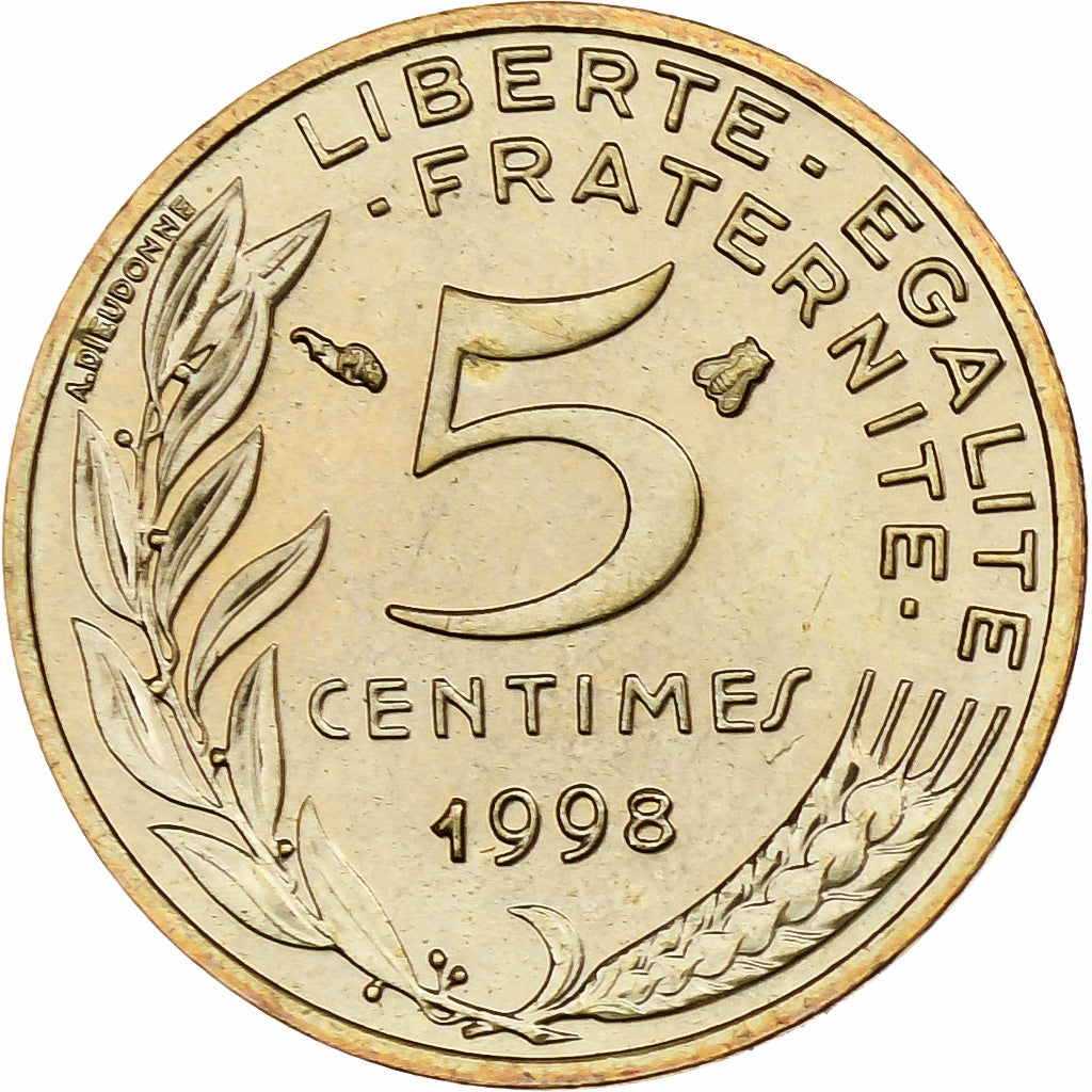 Frankreich, 5 Centimes, Marianne, 1998, Pessac, BU, Aluminum-Bronze, UNZ+