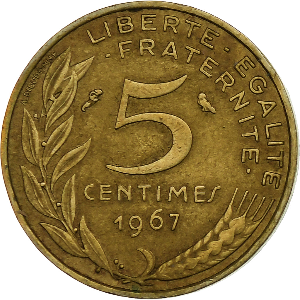 Frankreich, 5 Centimes, Marianne, 1967, Paris, Aluminum-Bronze, SS, Gadoury:175