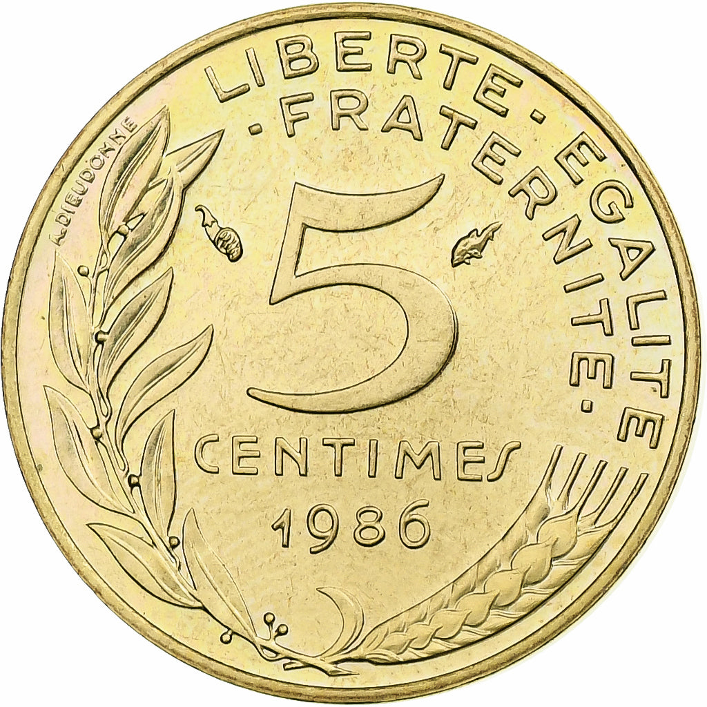 Francia, 5 Centimes, Marianne, 1986, Pessac, BU, Alluminio-bronzo, SPL