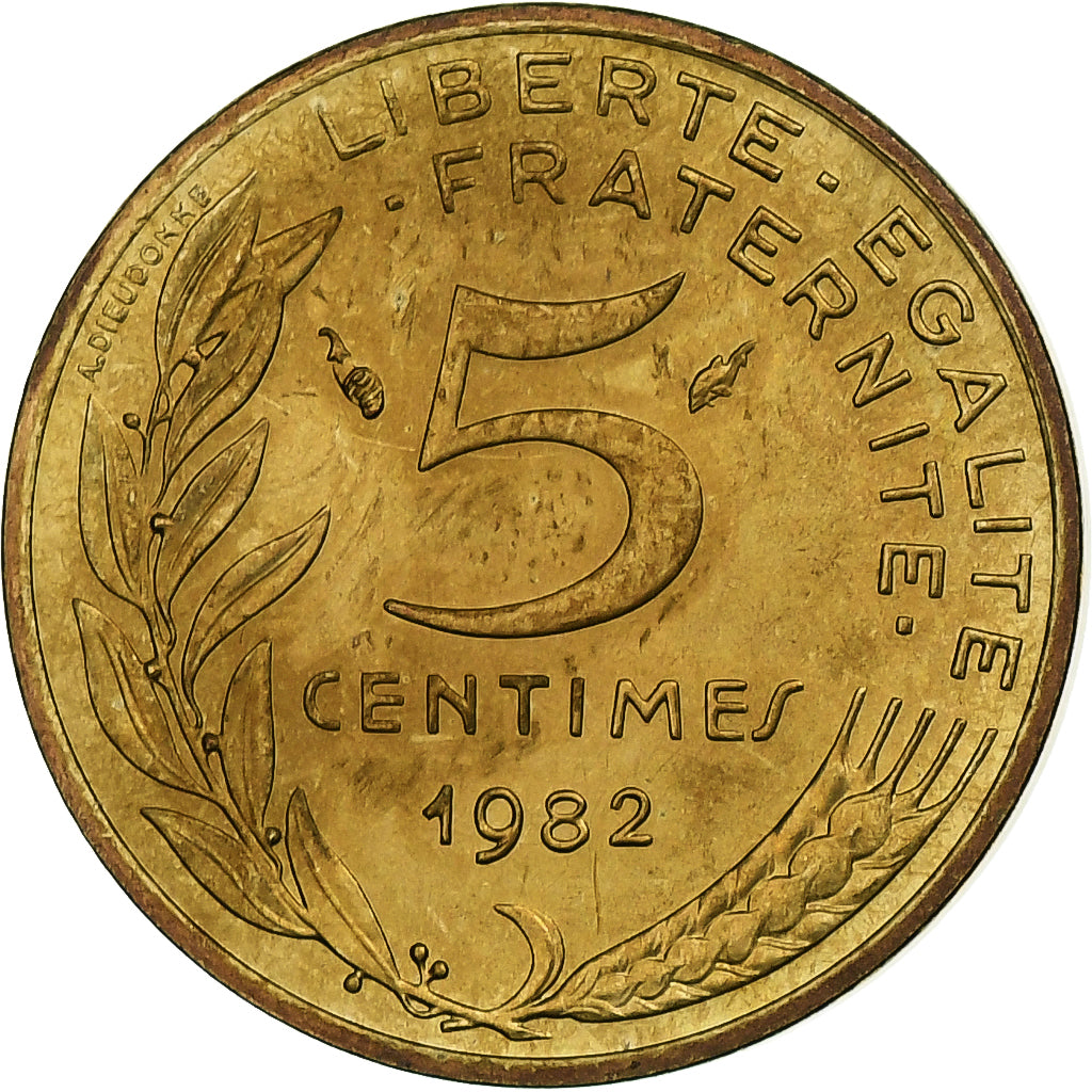 Francia, 5 Centimes, Marianne, 1982, Pessac, Aluminio - bronce, EBC