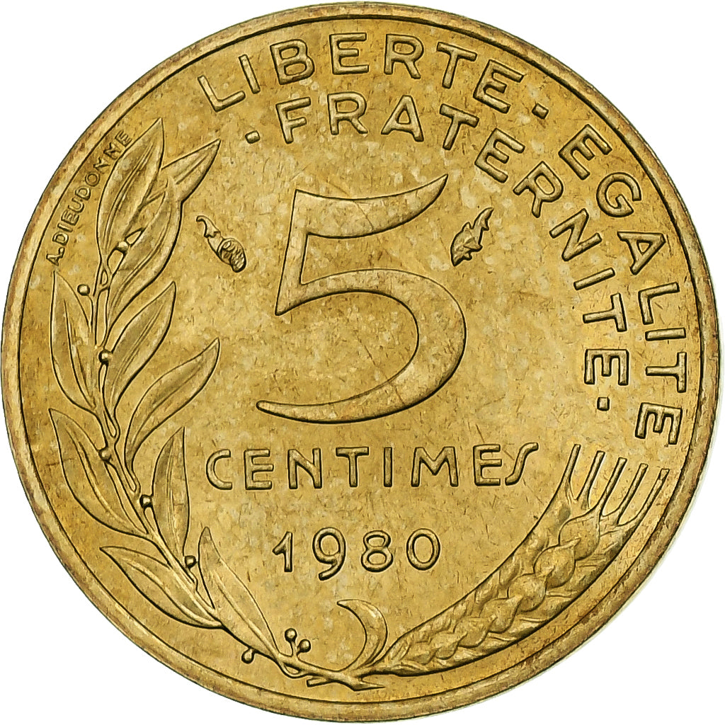 Francia, 5 Centimes, Marianne, 1980, Pessac, Alluminio-bronzo, SPL-