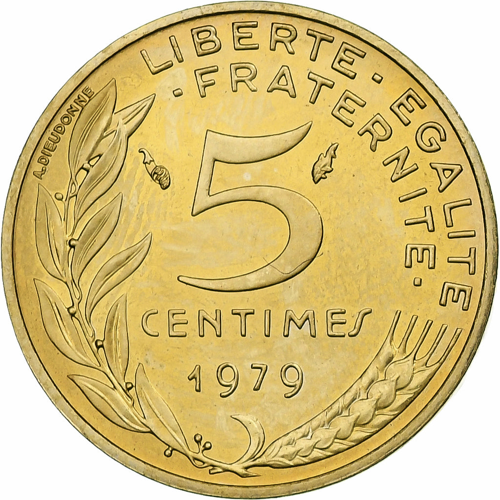 France, 5 Centimes, Marianne, 1979, Pessac, Aluminum-Bronze, AU(55-58)