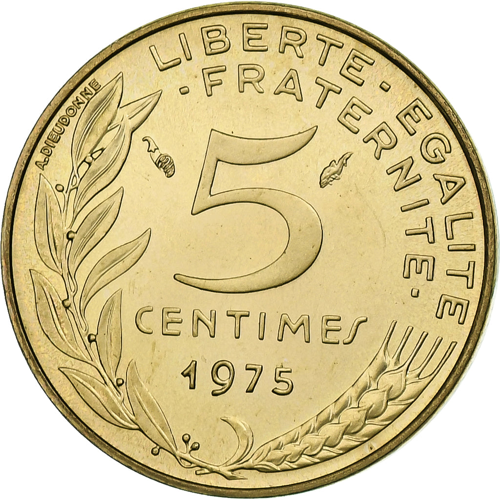 Francia, 5 Centimes, Marianne, 1975, Pessac, Alluminio-bronzo, SPL, Gadoury:175