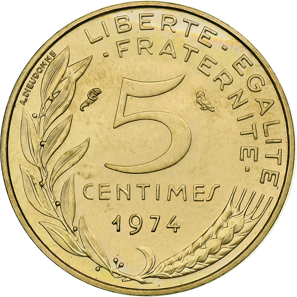 Francia, 5 Centimes, Marianne, 1974, Pessac, Alluminio-bronzo, SPL, Gadoury:175