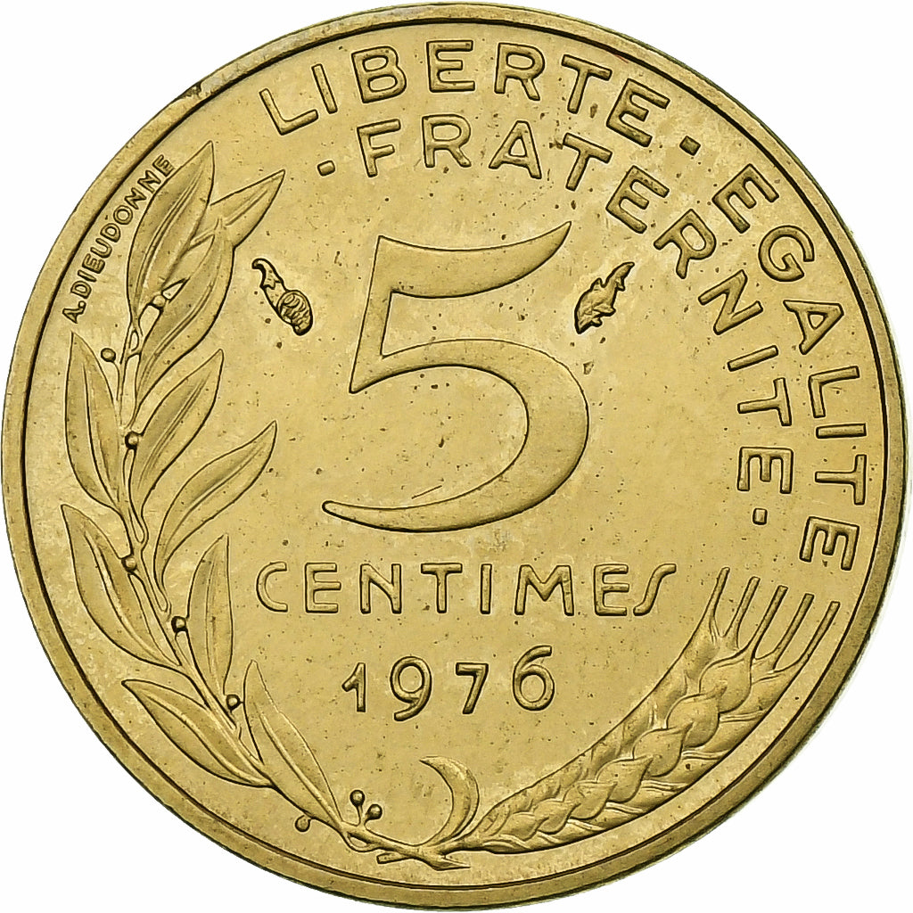 Frankrijk, 5 Centimes, Marianne, 1976, Pessac, Aluminum-Bronze, PR, Gadoury:175