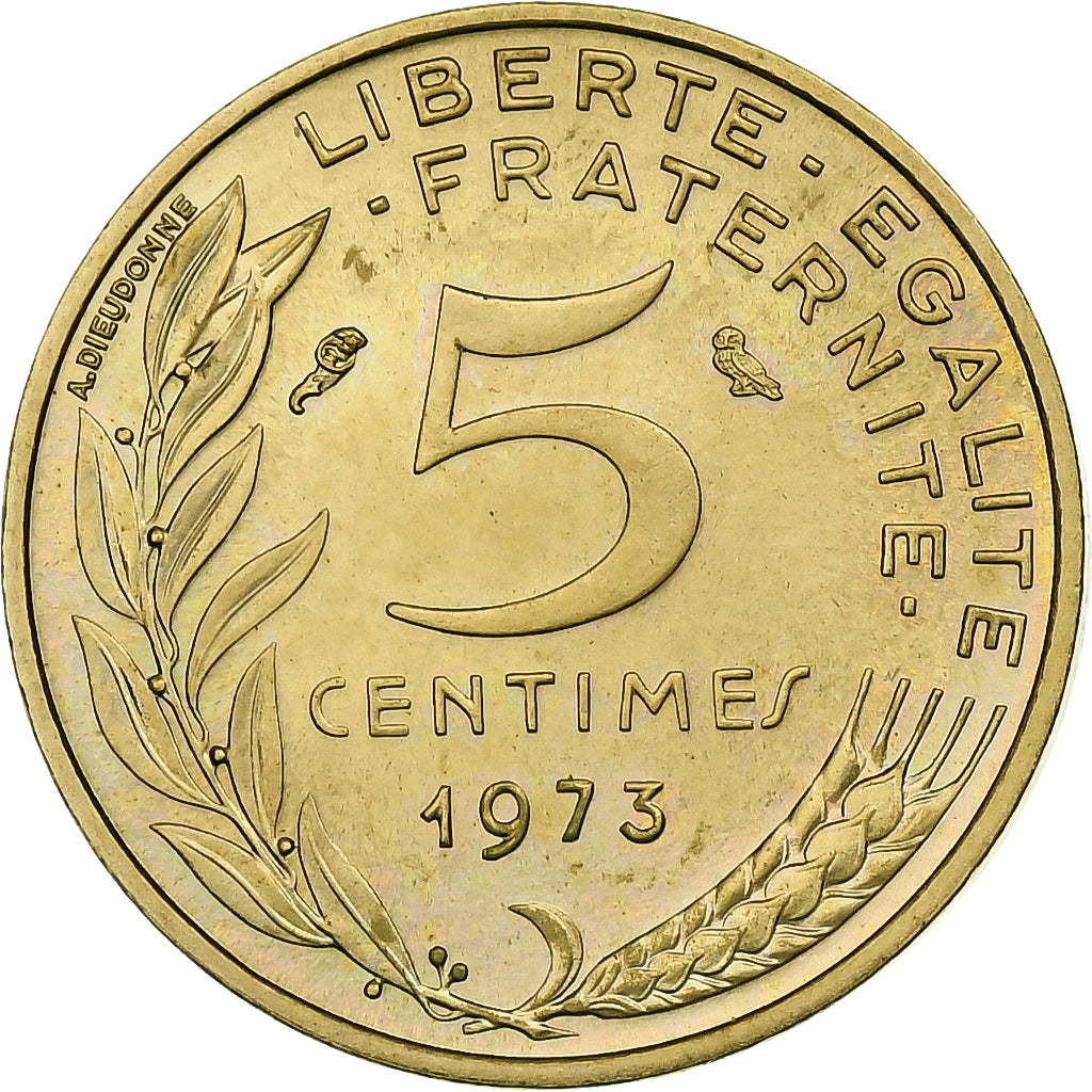 Frankreich, 5 Centimes, Marianne, 1973, Pessac, Aluminum-Bronze, UNZ