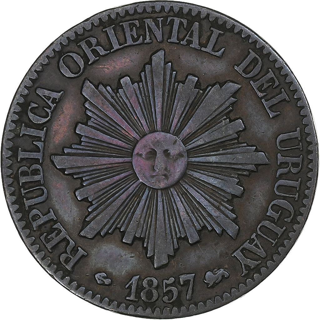 Uruguay, 5 Centesimos, 1857, Lyon, Copper, EF(40-45), KM:8