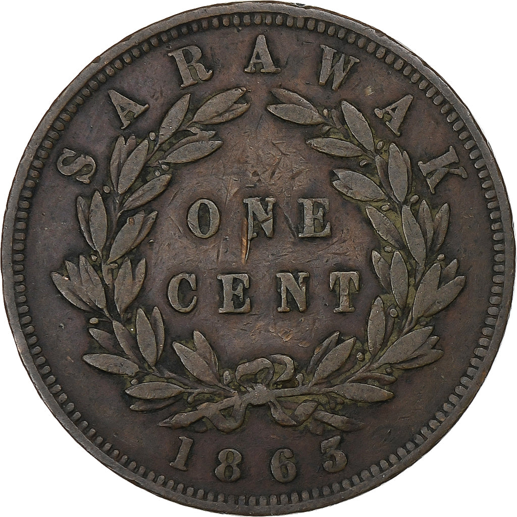 Sarawak, James Brooke, Cent, 1863, Heaton, Copper, EF(40-45), KM:3