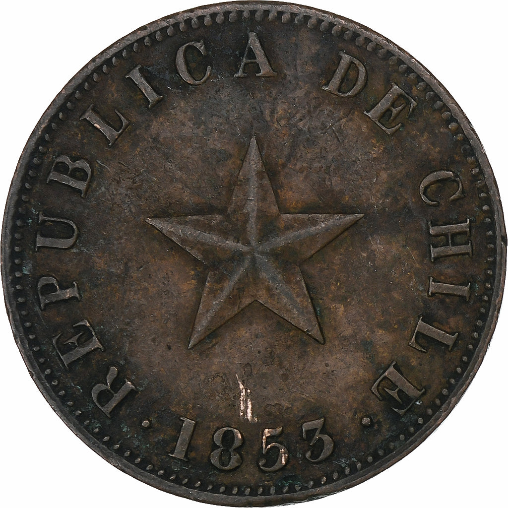Chile, Centavo, 1853, Copper, EF(40-45), KM:127