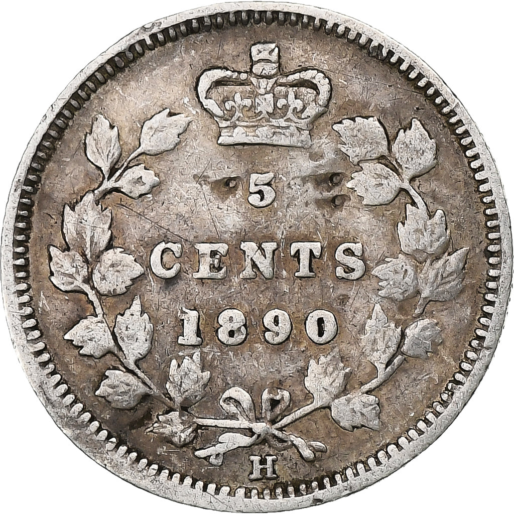 Canada, Victoria, 5 Cents, 1890, Heaton, Silver, VF(30-35), KM:2