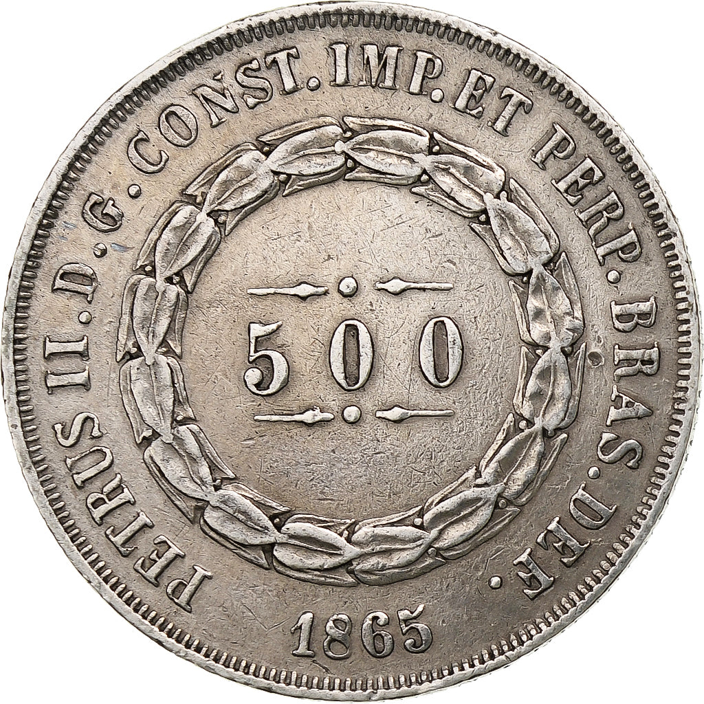 Brasil, Pedro II, 500 Reis, 1865, Rio de Janeiro, Plata, MBC, KM:464