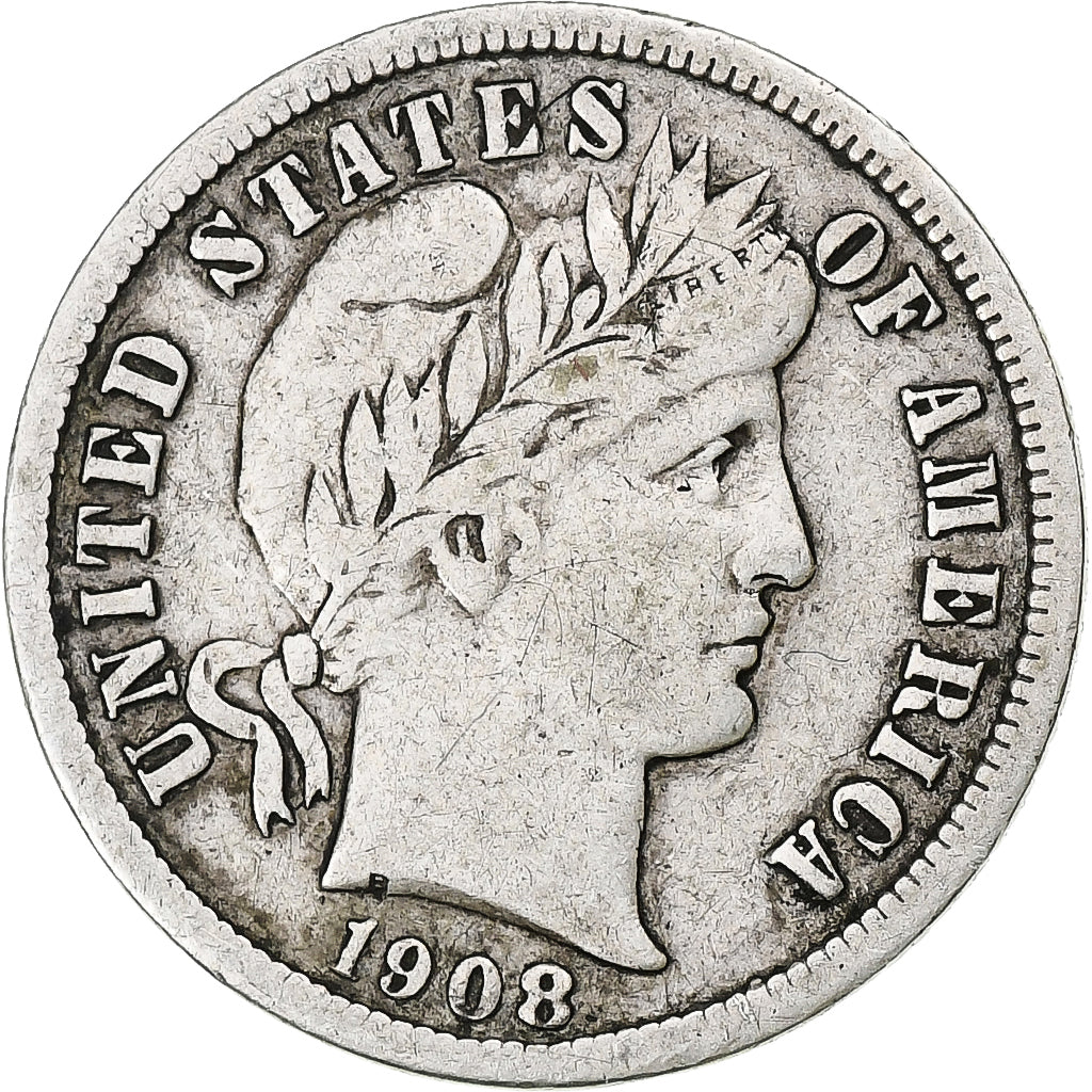 United States, Dime, Barber, 1908, Denver, Silver, VF(30-35), KM:113