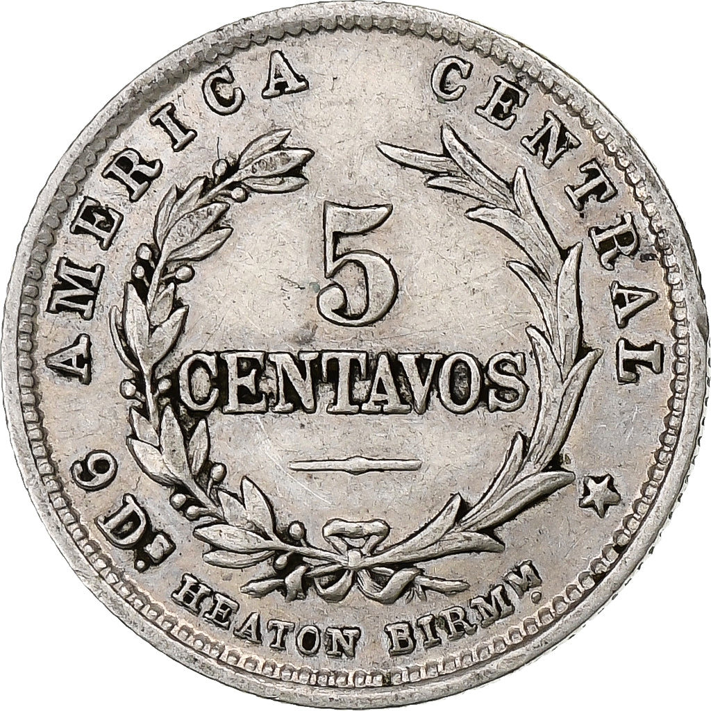 Costa Rica, 5 Centavos, 1890, Heaton, Argent, TTB, KM:128