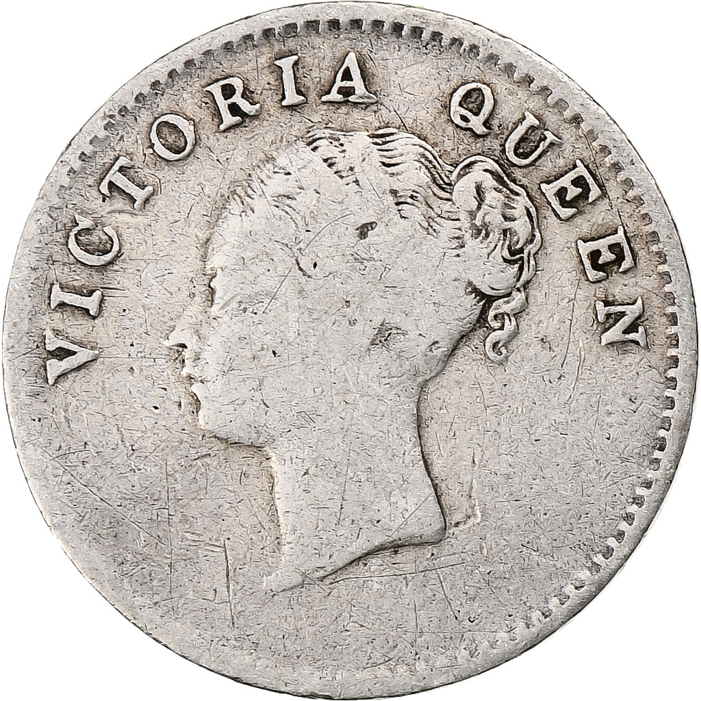 India-British, Victoria, 2 Annas, 1841, Bombay, Silver, VF(20-25), KM:459