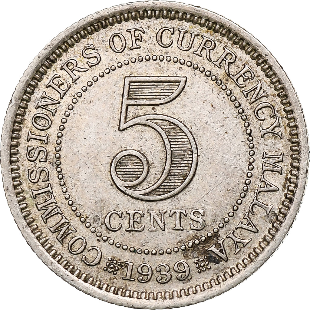 Malaya, George VI, 5 Cents, 1939, London, Silver, EF(40-45), KM:3