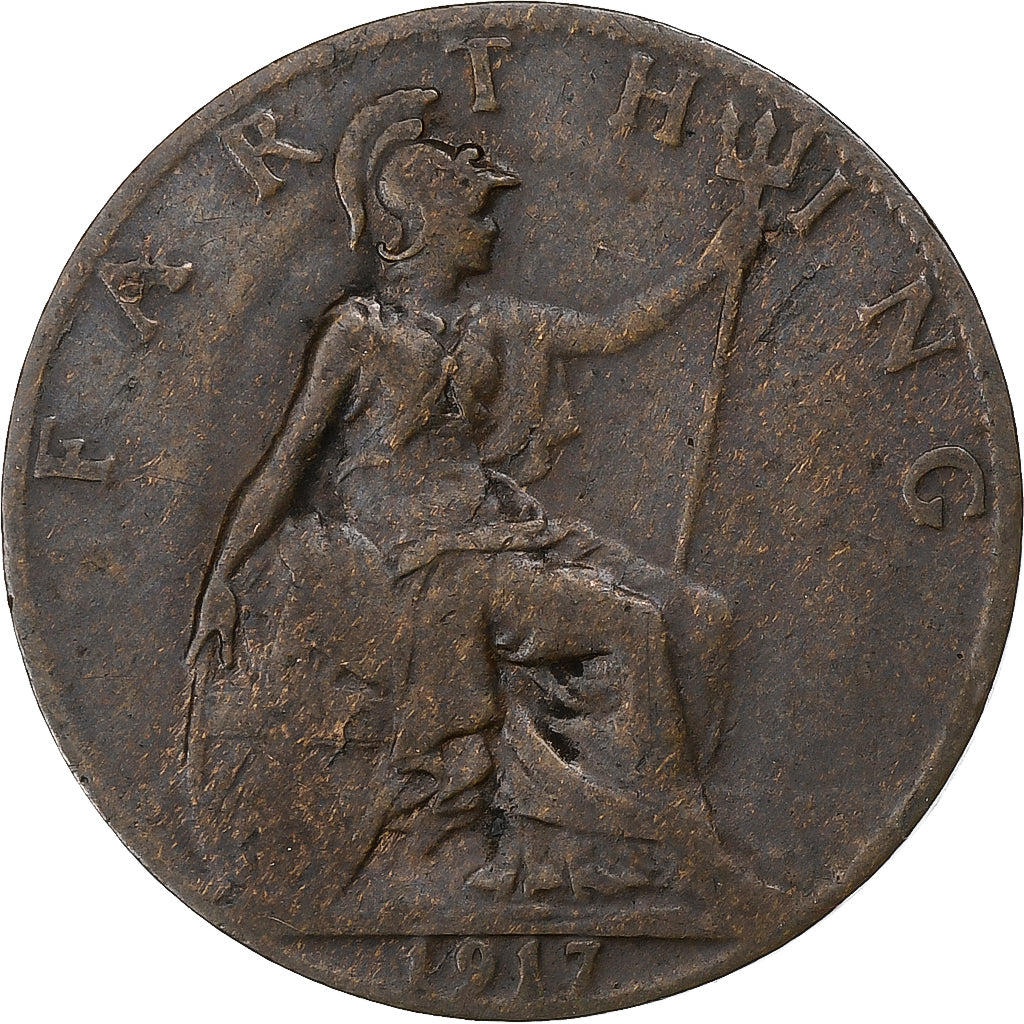 Reino Unido, George V, Farthing, 1917, London, Bronze, VF(30-35), KM:808