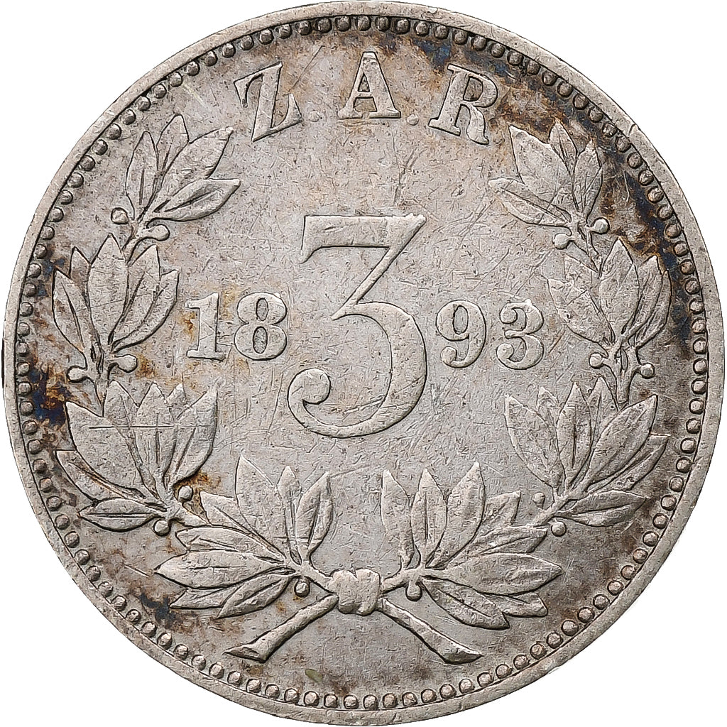 South Africa, 3 Pence, 1893, Pretoria, Silver, EF(40-45), KM:3