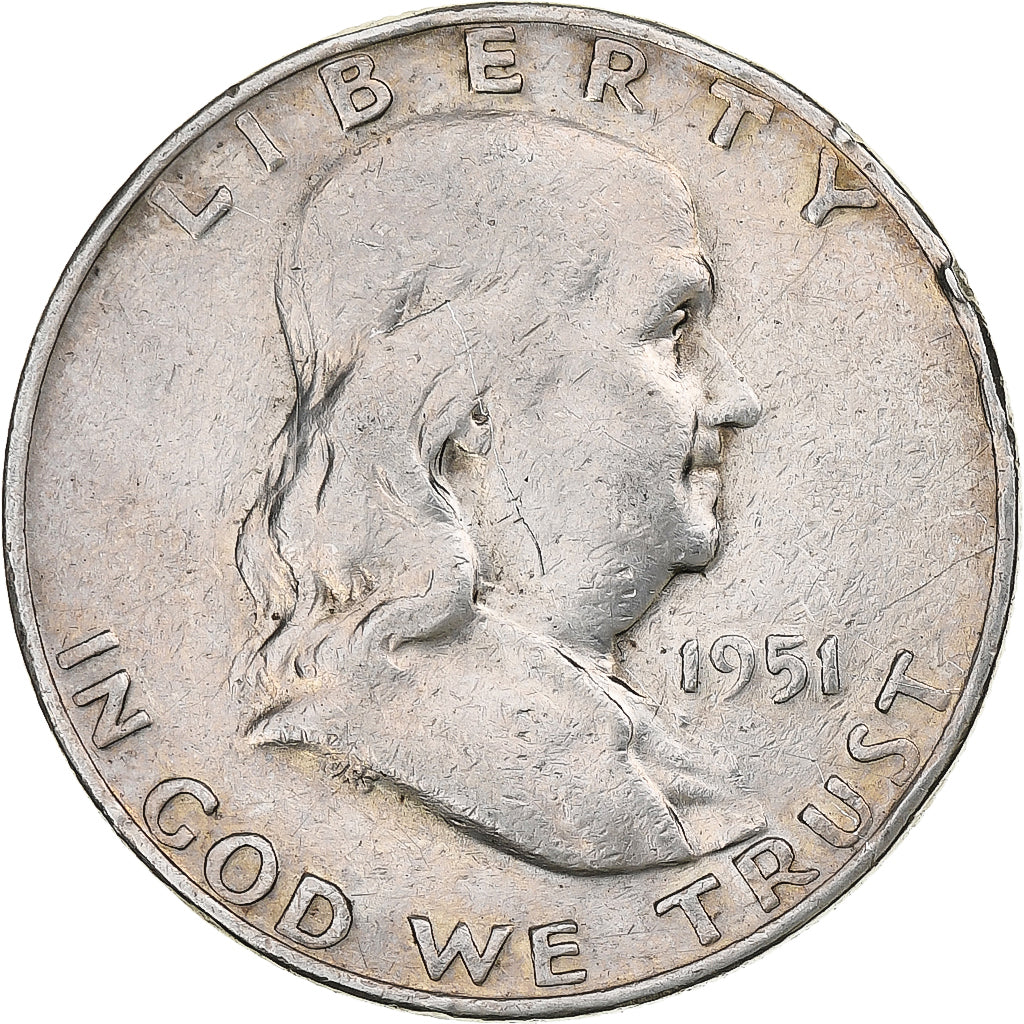 United States, Half Dollar, Franklin, 1951, Denver, Silver, VF(30-35), KM:199