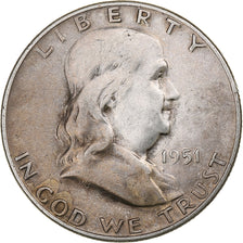 United States, Half Dollar, Franklin, 1951, San Francisco, Silver, VF(30-35)