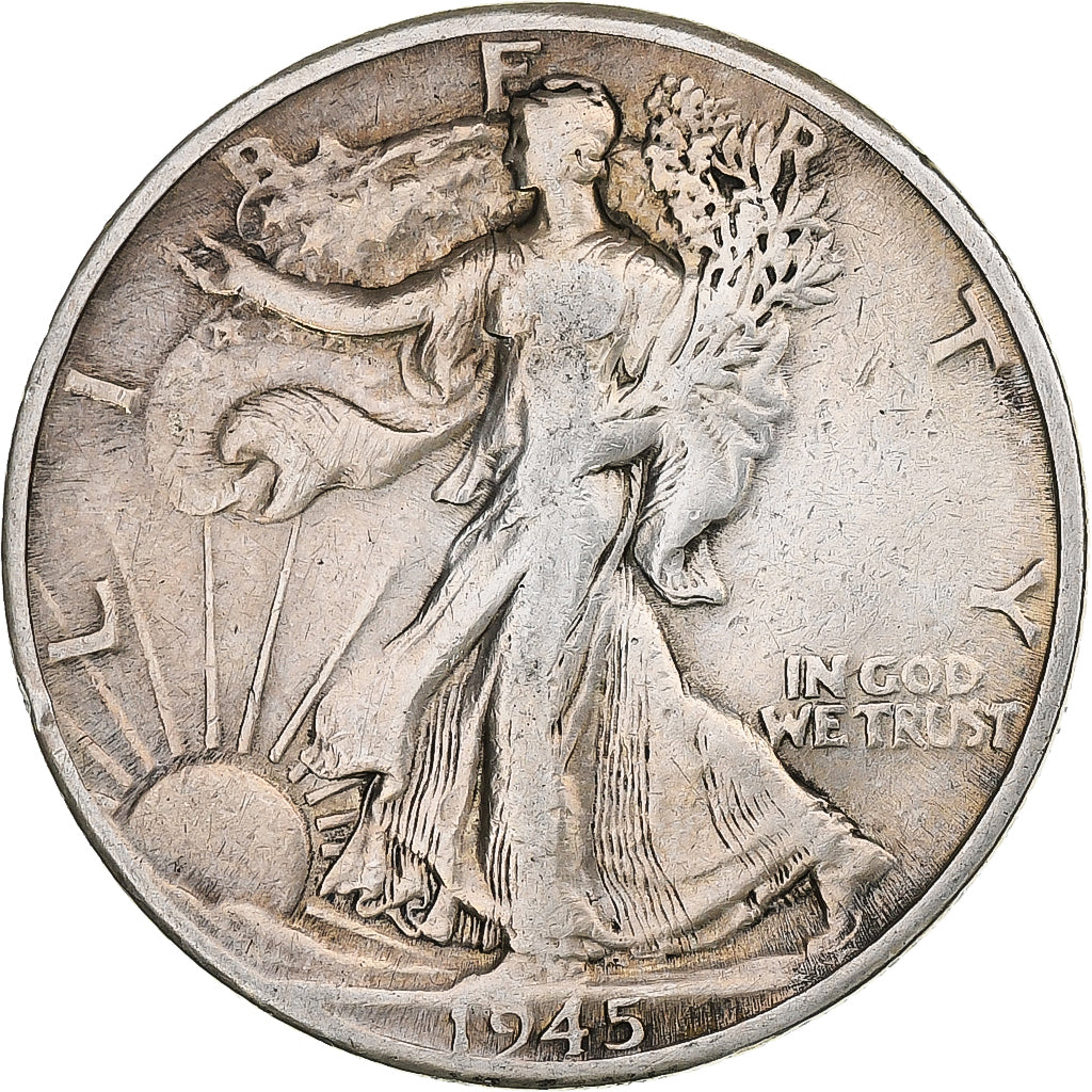 United States, Half Dollar, Walking Liberty, 1945, Denver, Silver, VF(30-35)