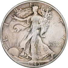 United States, Half Dollar, Walking Liberty, 1945, Denver, Silver, VF(30-35)