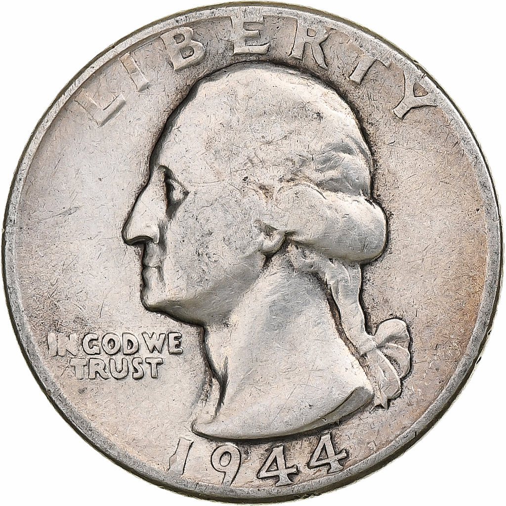 Estados Unidos, Quarter, Washington, 1944, Philadelphia, Plata, BC+, KM:164