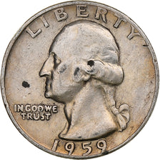 United States, Quarter, Washington, 1959, Denver, Silver, EF(40-45), KM:164