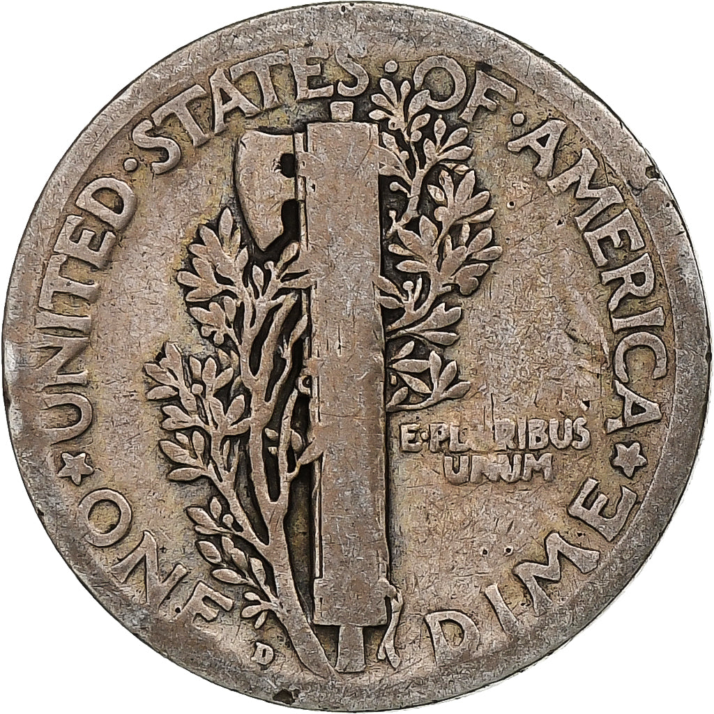 Estados Unidos da América, Dime, Mercury, 1917, Denver, Prata, VF(20-25)