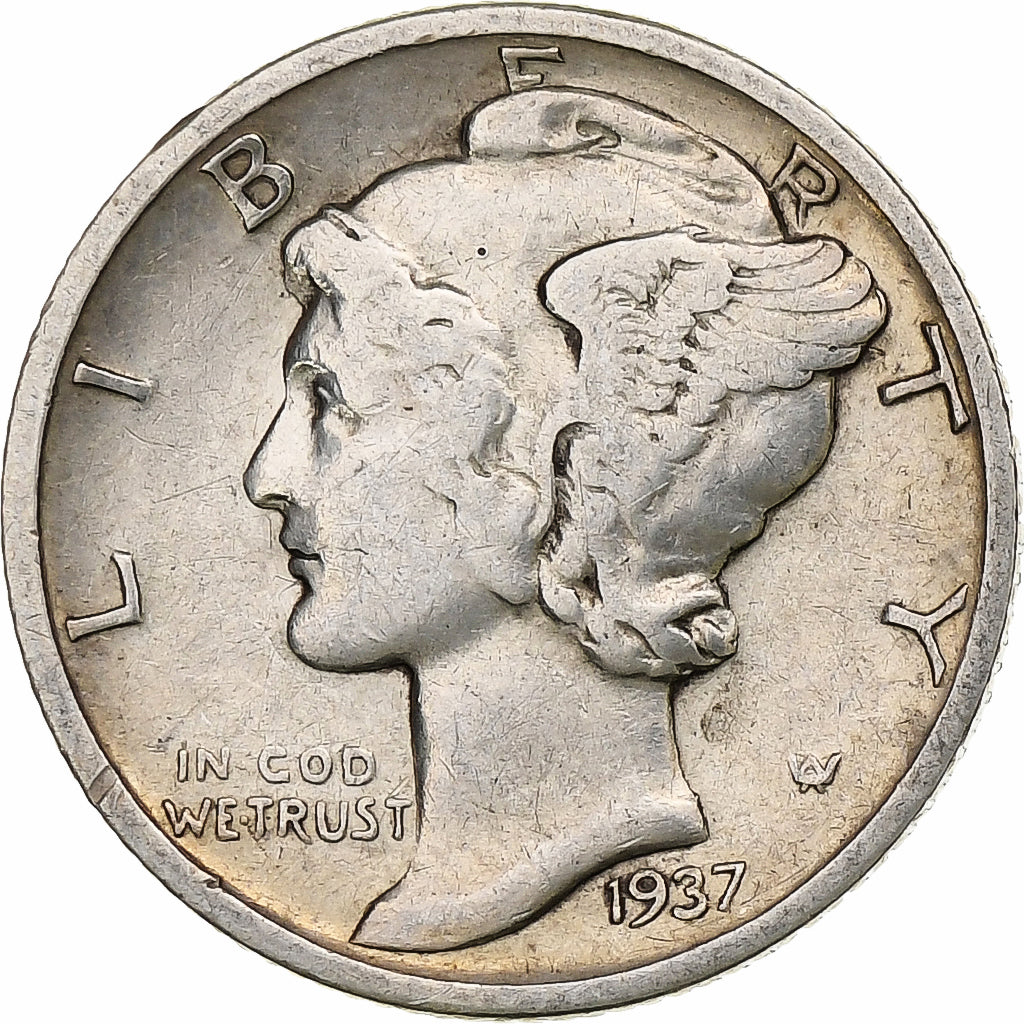 United States, Dime, Mercury, 1937, Denver, Silver, VF(30-35), KM:140