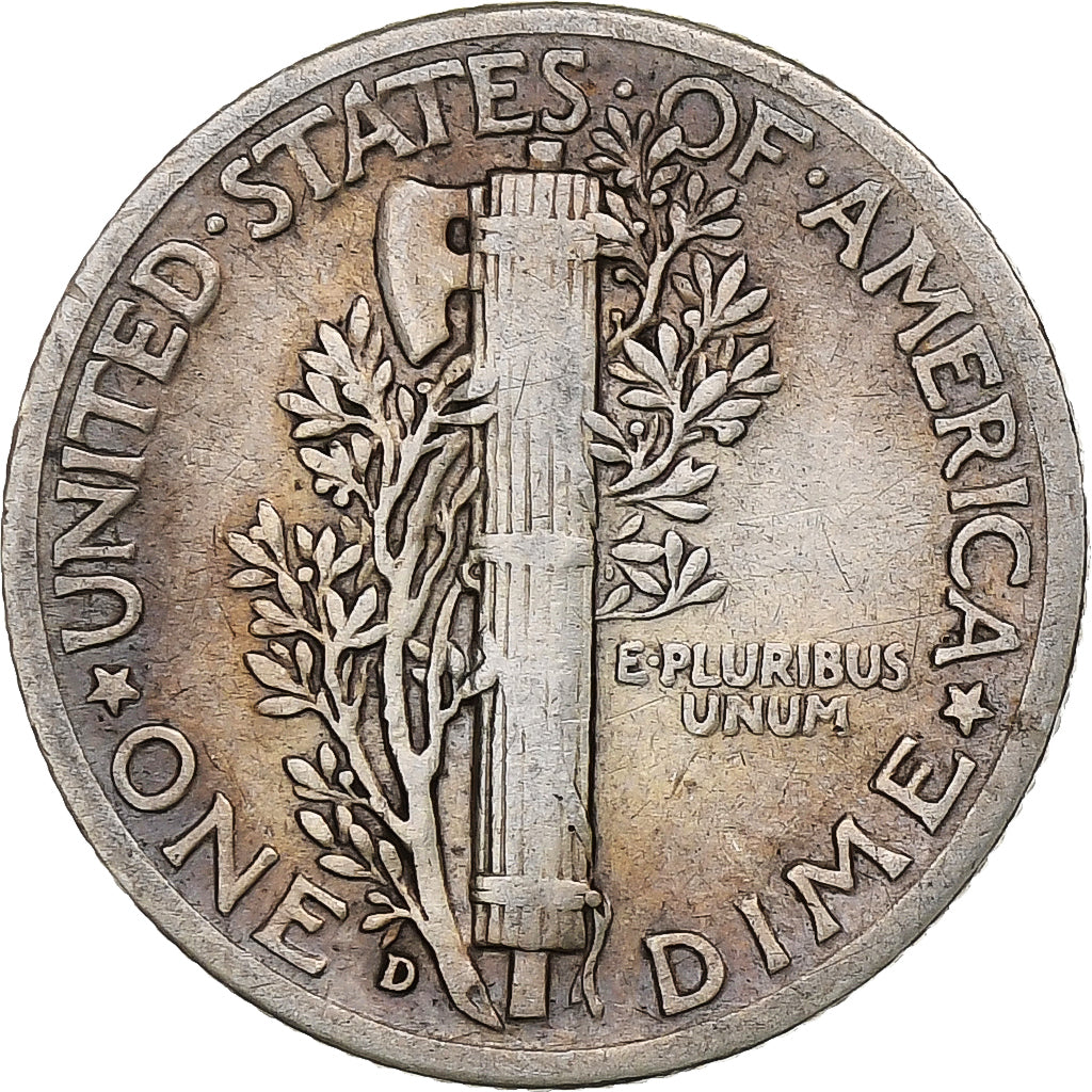 United States, Dime, Mercury, 1937, Denver, Silver, VF(30-35), KM:140
