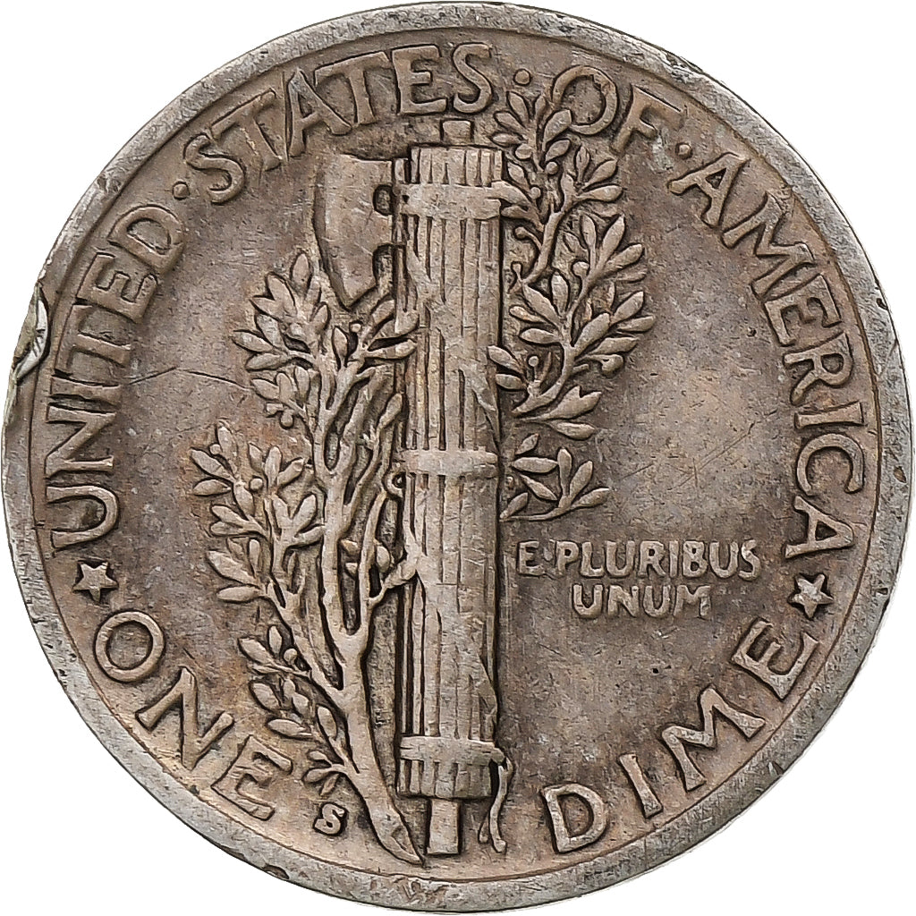 United States, Dime, Mercury, 1938, San Francisco, Silver, VF(30-35), KM:140