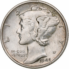United States, Dime, Mercury, 1942, San Francisco, Silver, EF(40-45), KM:140