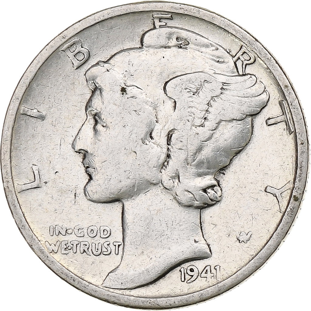 Vereinigte Staaten, Dime, Mercury, 1941, Philadelphia, Silber, S+, KM:140