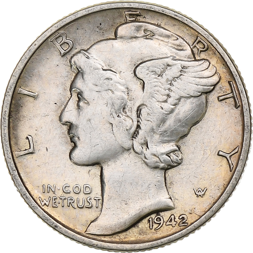 United States, Dime, Mercury, 1942, Philadelphia, Silver, EF(40-45), KM:140