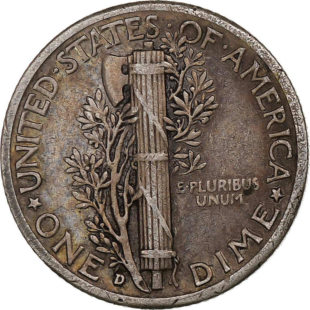 United States, Dime, Mercury, 1943, Denver, Silver, VF(30-35), KM:140