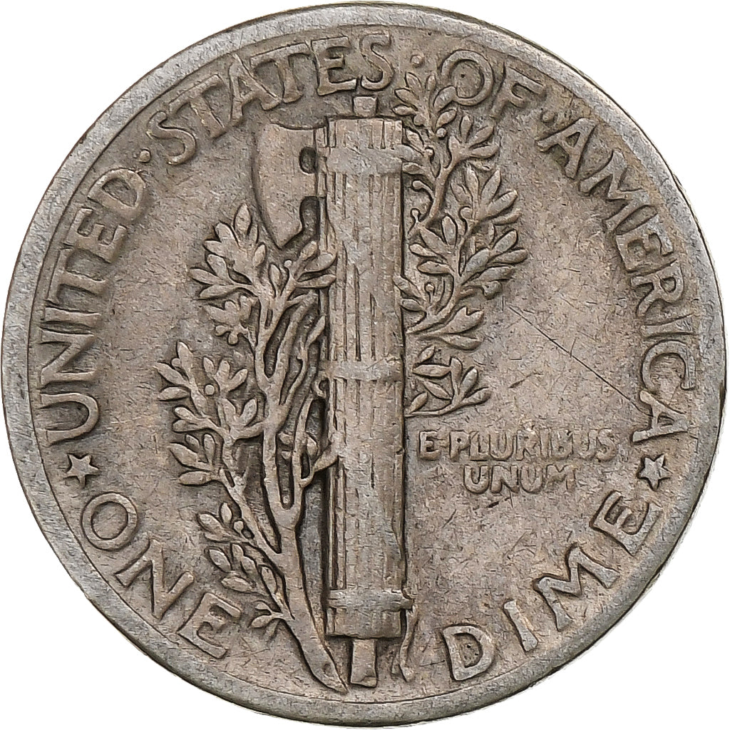 Estados Unidos, Dime, Mercury, 1944, Philadelphia, Plata, BC+, KM:140
