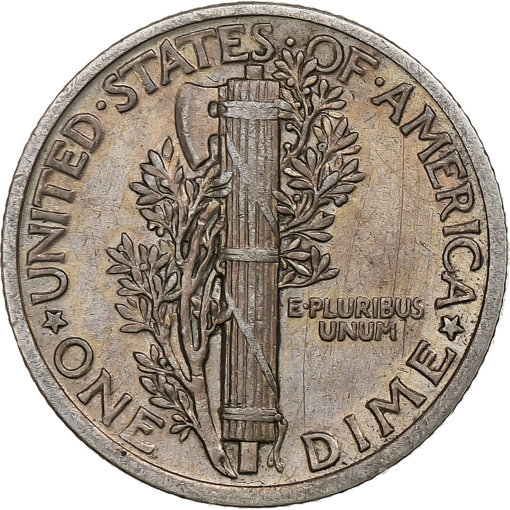 États-Unis, Dime, Mercury, 1917, Philadelphie, Argent, TTB, KM:140