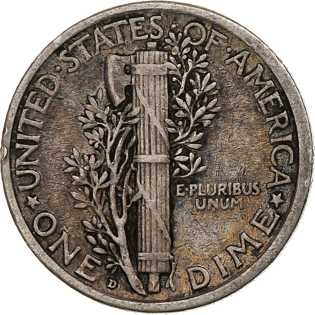 Estados Unidos da América, Dime, Mercury, 1918, Denver, Prata, EF(40-45)