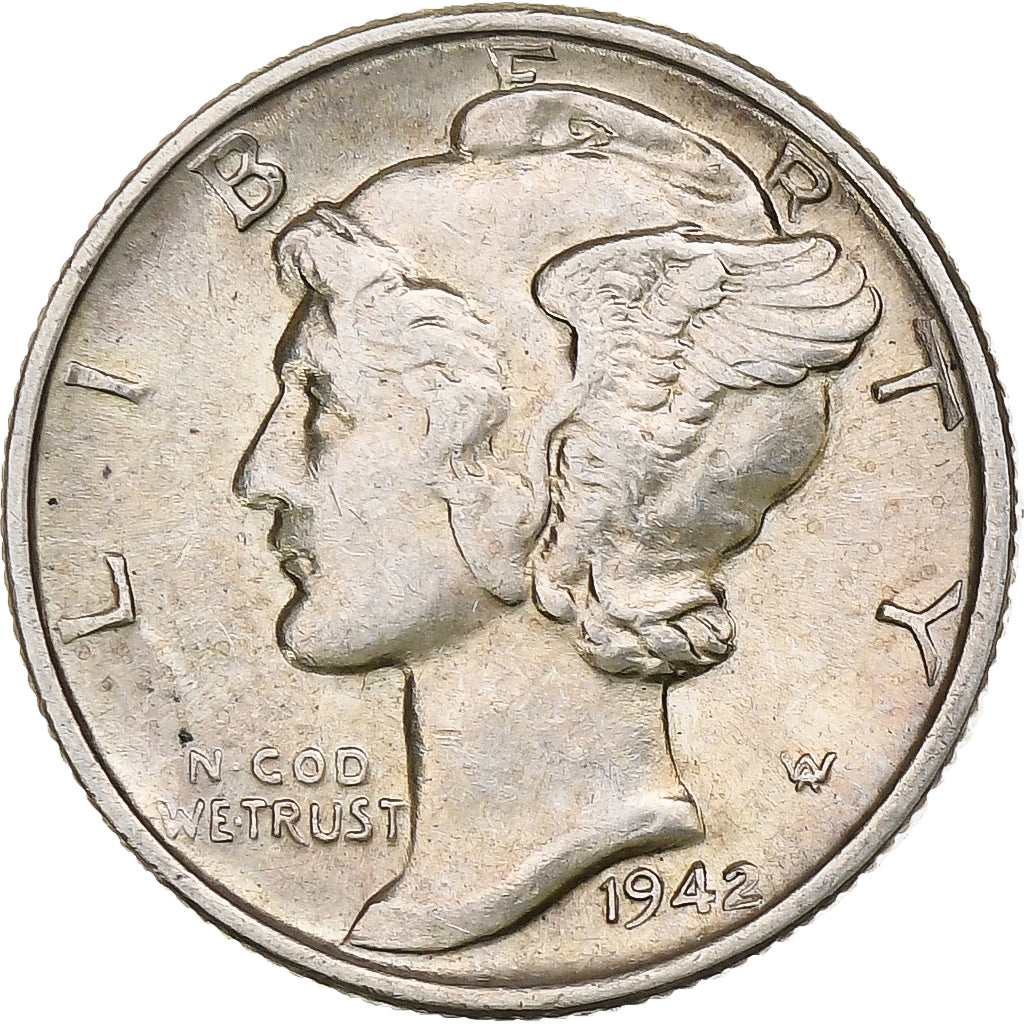 États-Unis, Dime, Mercury, 1942, Philadelphie, Argent, TTB, KM:140