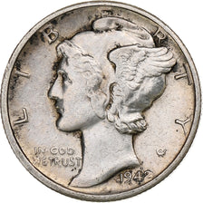 United States, Dime, Mercury, 1942, Denver, Silver, EF(40-45), KM:140