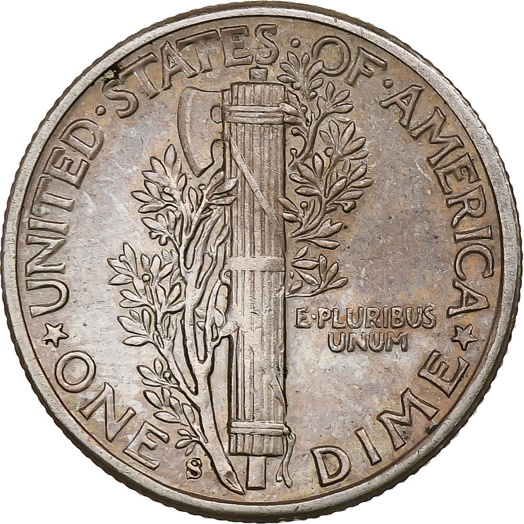 United States, Dime, Mercury, 1943, San Francisco, Silver, EF(40-45), KM:140