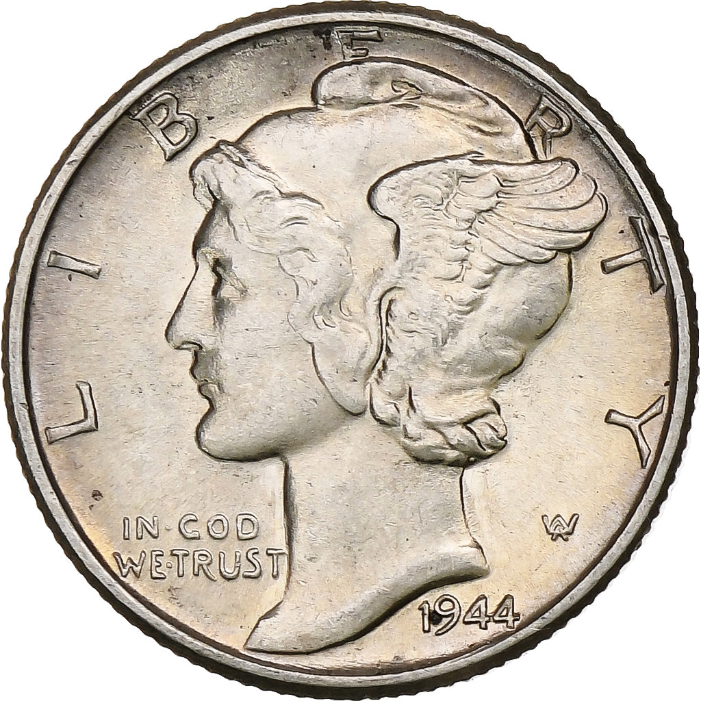 États-Unis, Dime, Mercury, 1944, Philadelphie, Argent, TTB+, KM:140