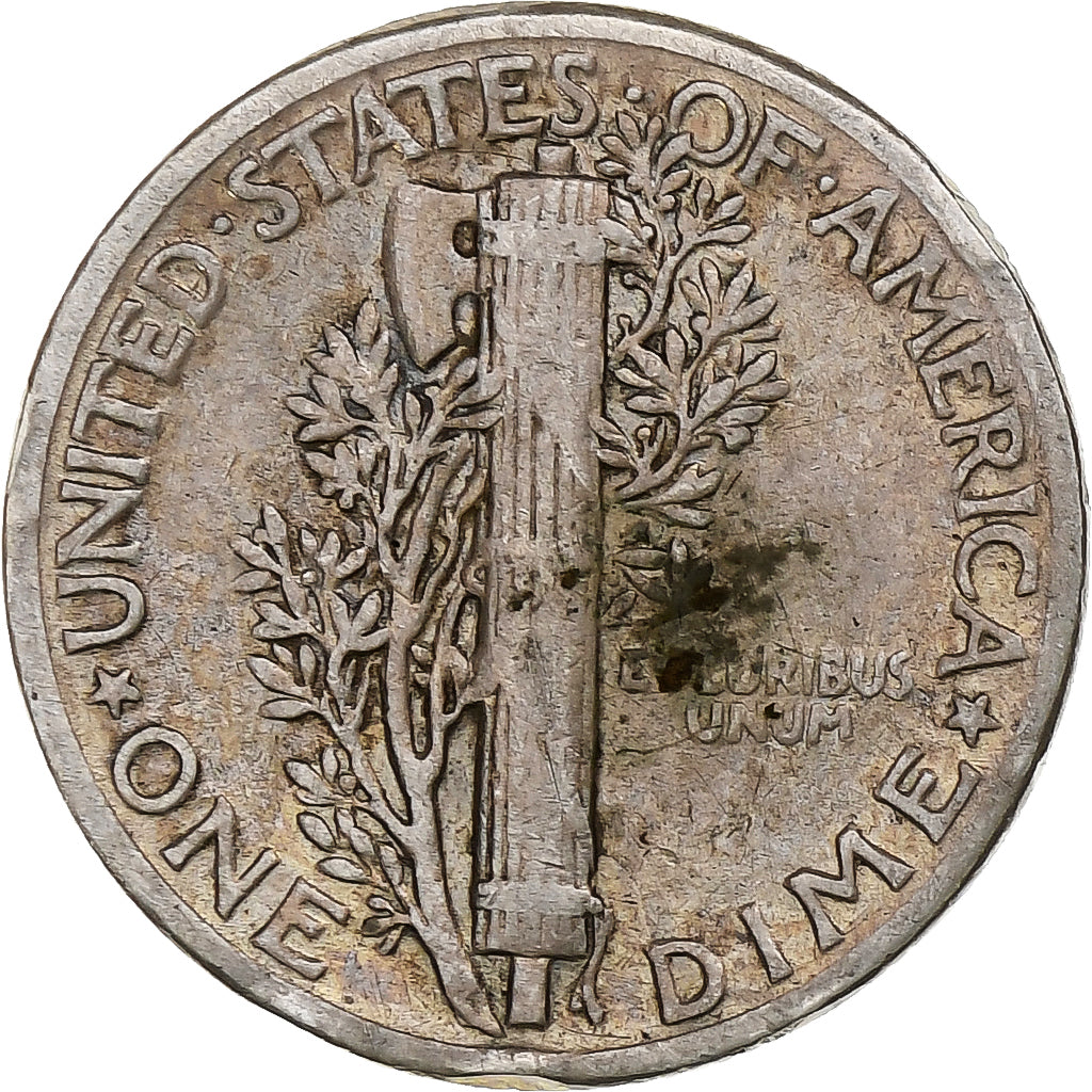 États-Unis, Dime, Mercury, 1945, Philadelphie, Argent, TB+, KM:140