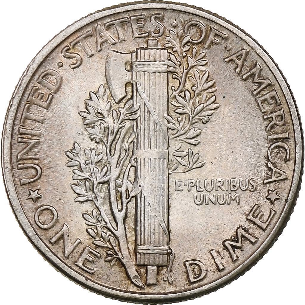 Estados Unidos, Dime, Mercury, 1945, Philadelphia, Plata, MBC, KM:140