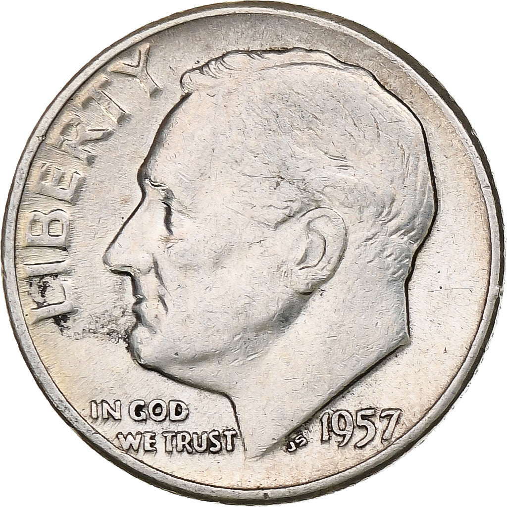 États-Unis, Dime, Roosevelt, 1957, Philadelphie, Argent, TTB, KM:195