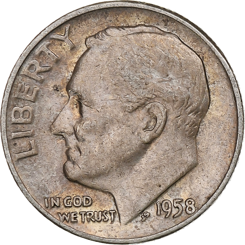Vereinigte Staaten, Dime, Roosevelt, 1958, Philadelphia, Silber, SS, KM:195