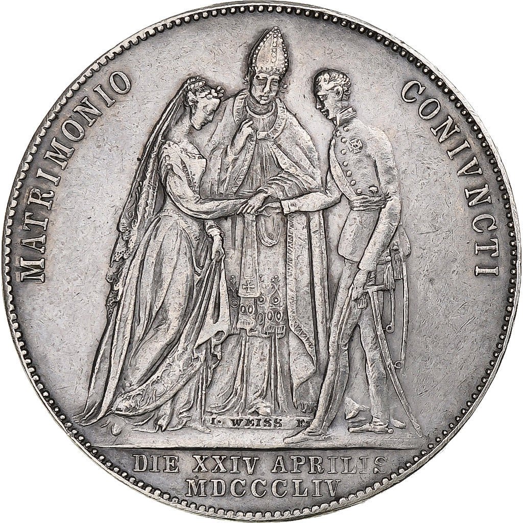 Austria, Franz Joseph I, Gulden, Wedding, 1854, Vienna, Plata, MBC, KM:M1