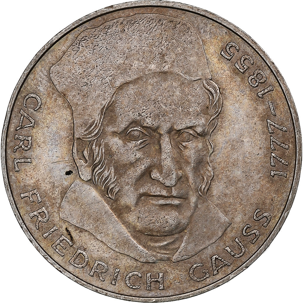 Germania, 5 Mark, Carl Friedrich Gauss, 1977, Hambourg, Argento, BB+, KM:145