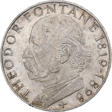Allemagne, 5 Mark, Theodor Fontane, 1969, Karlsruhe, Argent, TTB+, KM:125